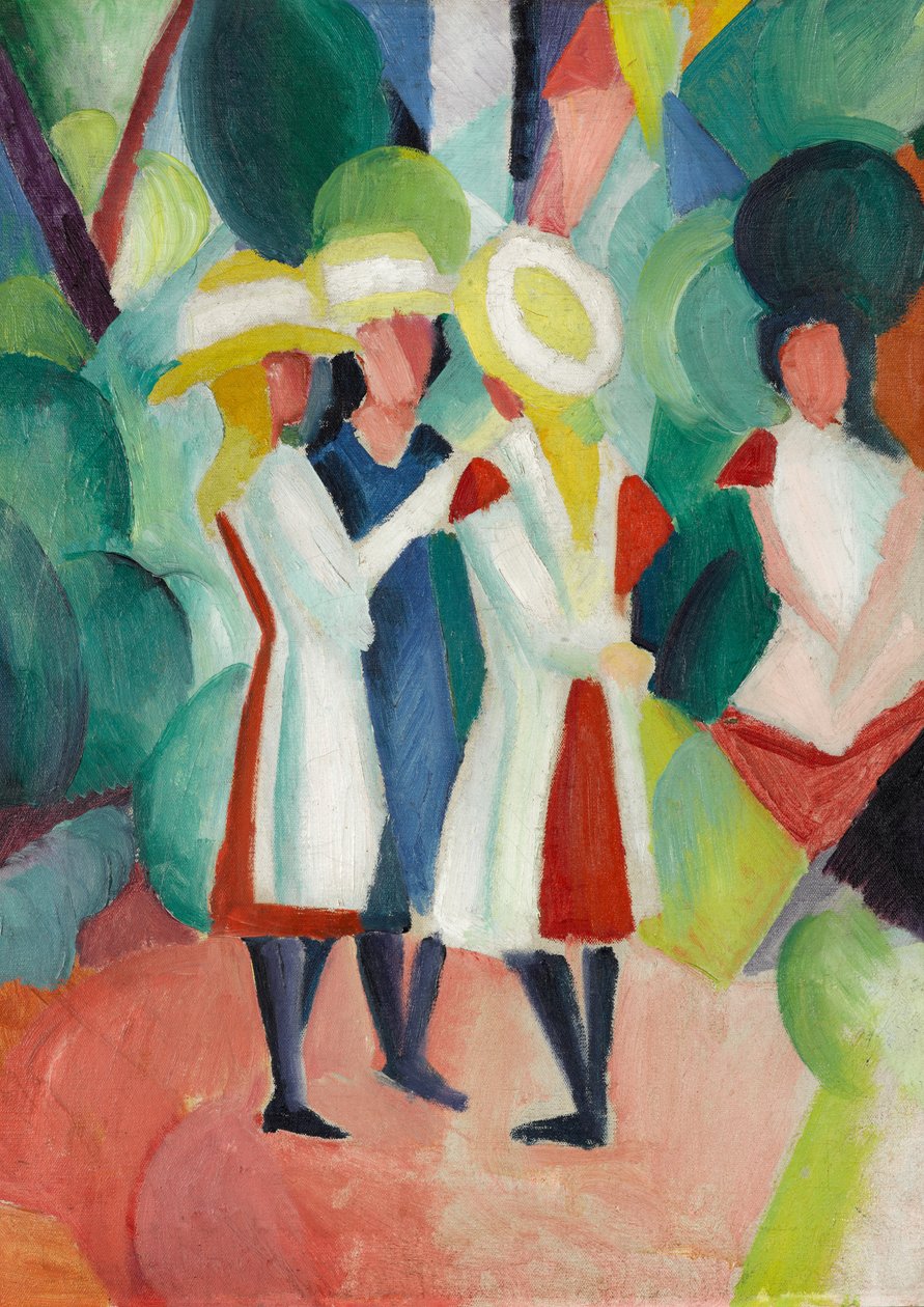 Tre jenter i gule stråhatter av August Macke