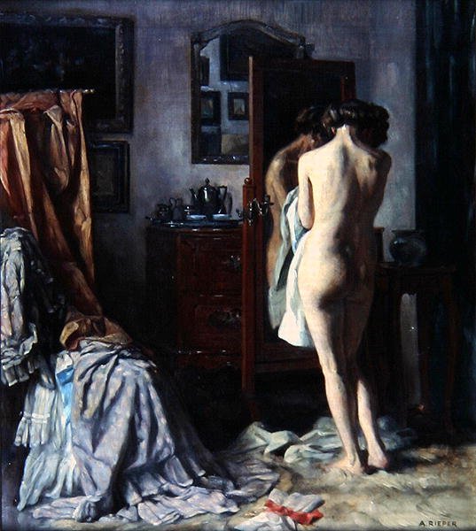 The Boudoir, ca. 1910 (olje på lerret) av August Rieper