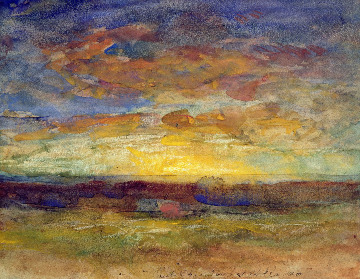 Landskap med solnedgang av Auguste Francois Ravier