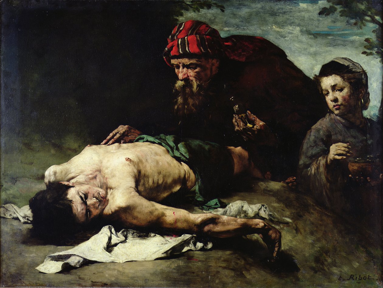 Den barmhjertige samaritan, 1870-75 av Auguste Theodule Ribot