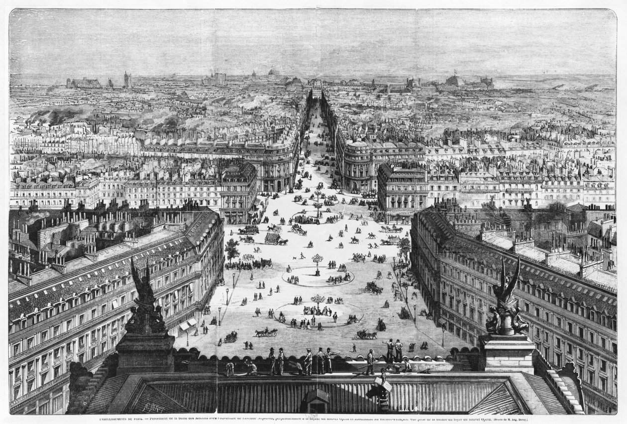 Forbedringer til Paris, åpning av Avenue Napoleon etter byggingen av Butte des Moulins, 1877 av Auguste Victor Deroy