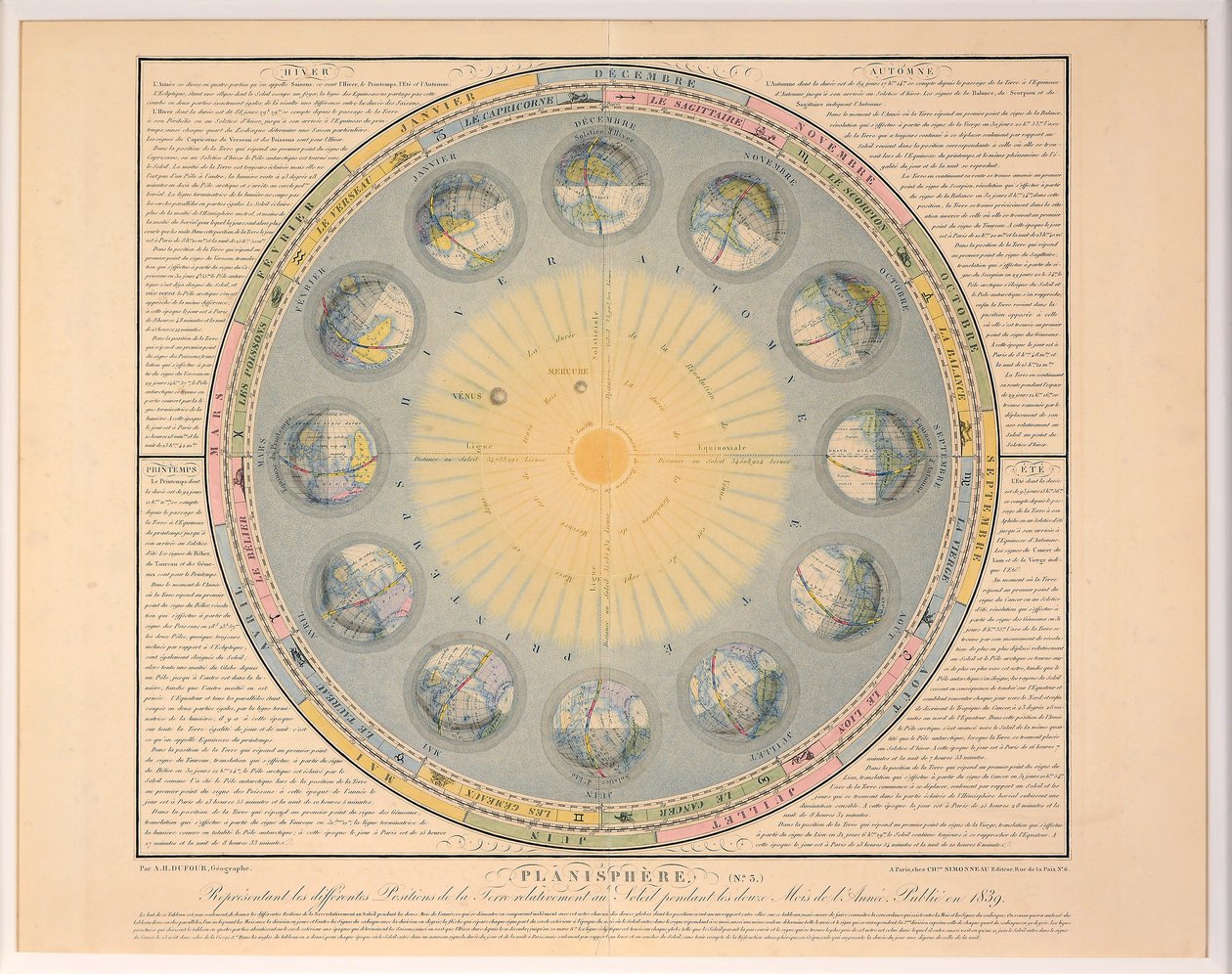 Planisfære nr. 3, pub. 1839. av Auguste Henri Dufour