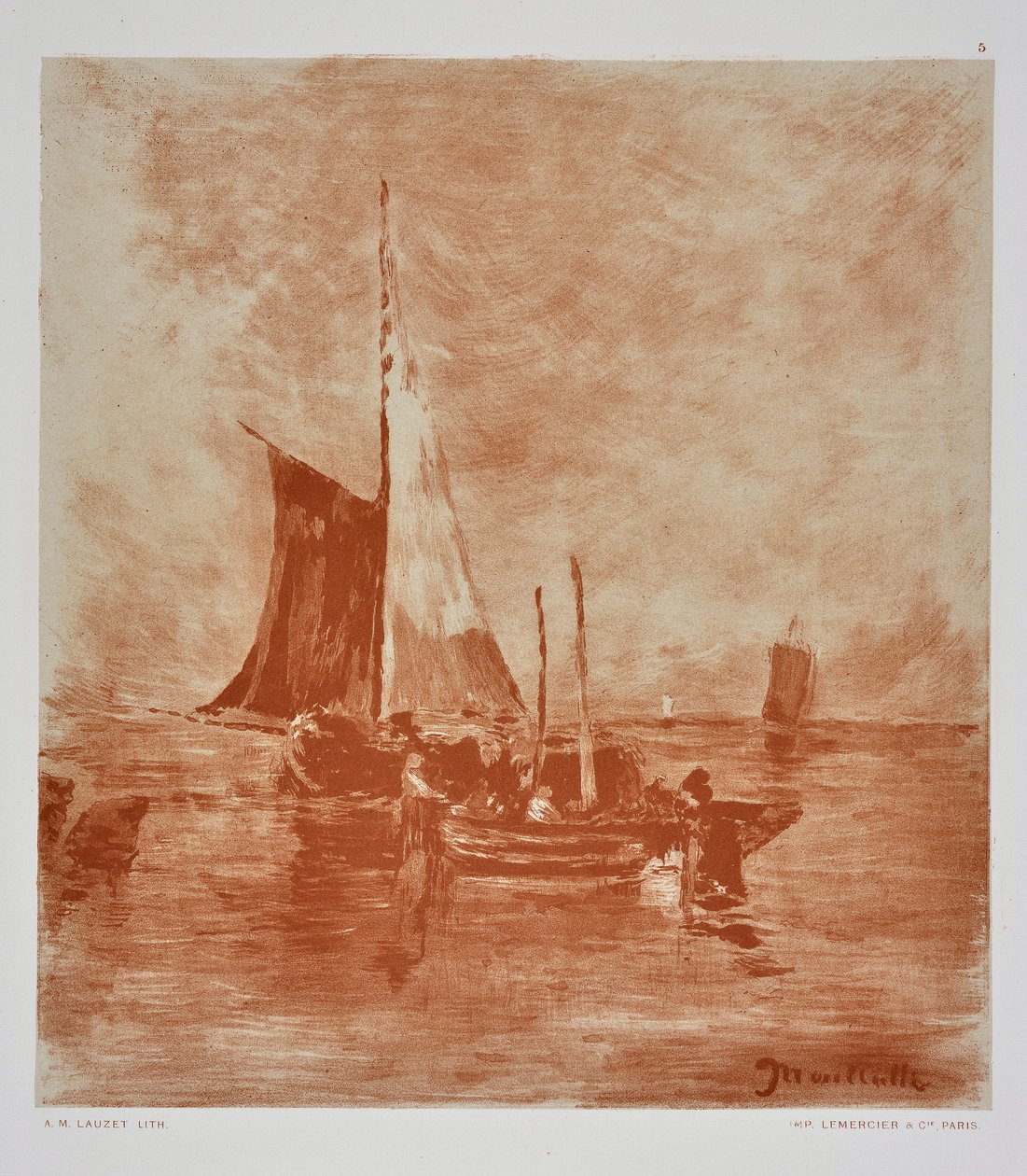 Fiskebåter (tegning) av Auguste Lauzet