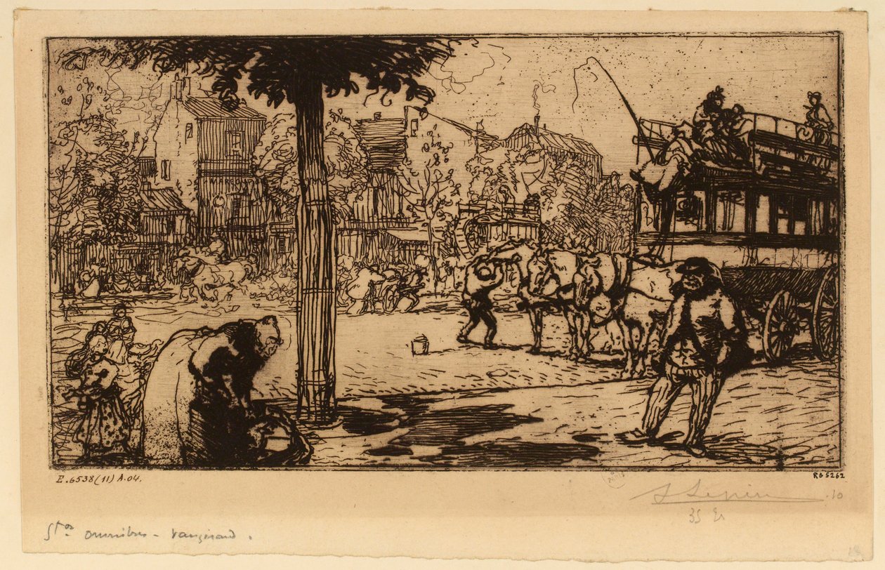 Omnibusstasjon i Vaugirard av Auguste Lepere