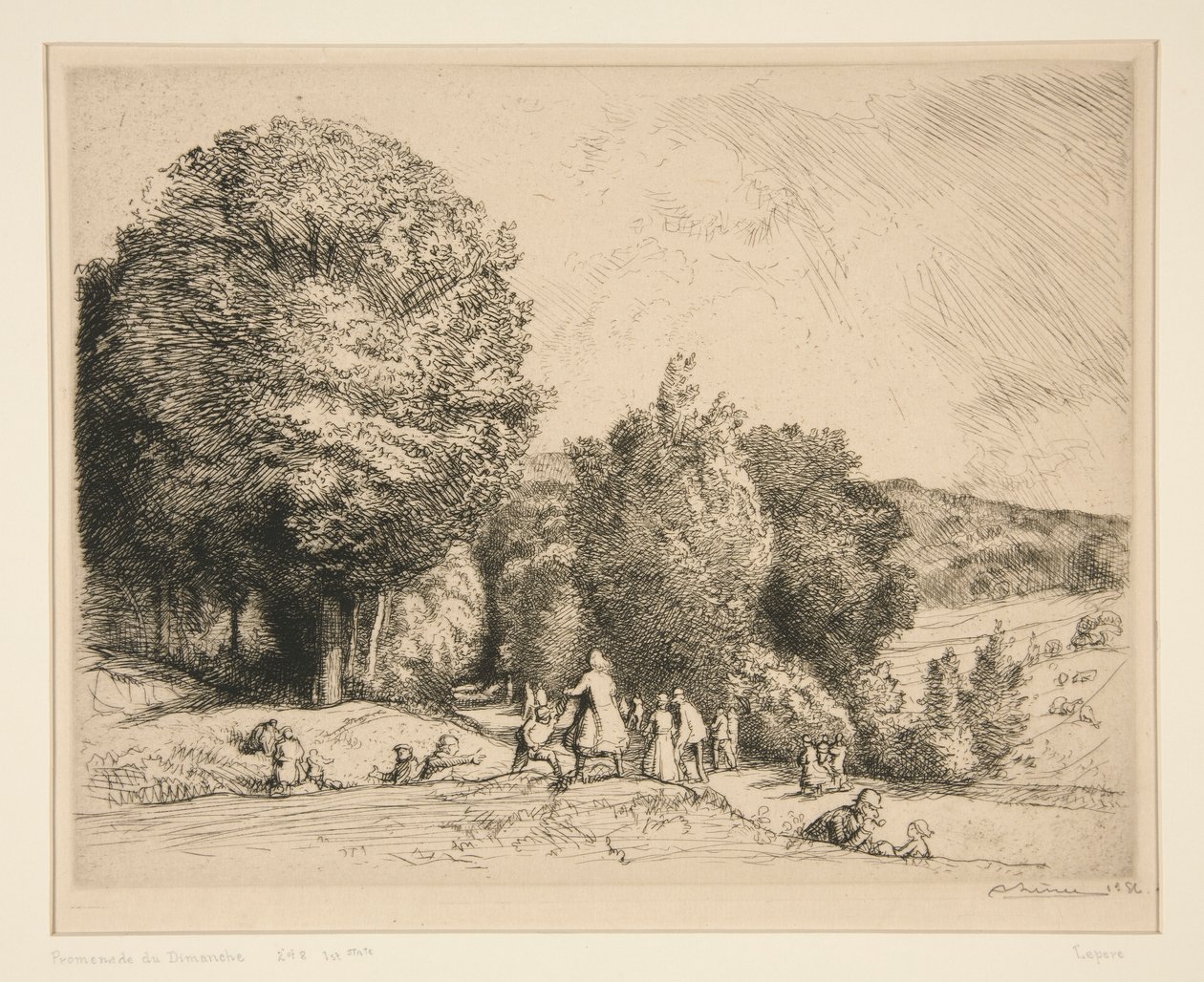 Søndagsvandring (Cr?c?sur-le-Grand) (søndagsvandring [Crecoeur-le-Grand]) av Auguste Lepere