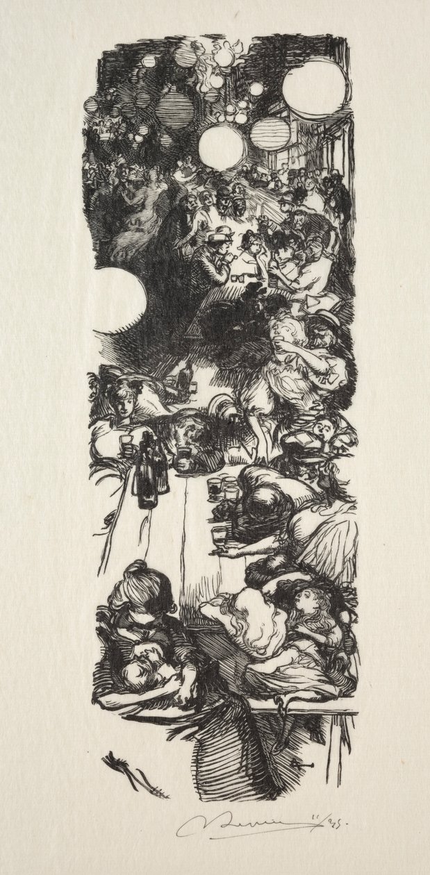 14. juli, Rue de Belleville, midnatt. av Auguste Louis Lepère