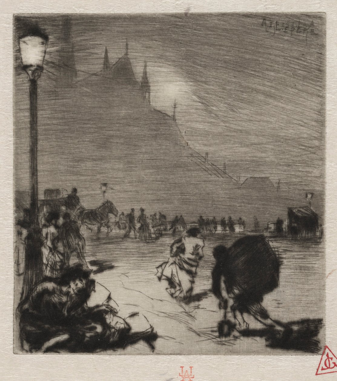 På hjørnet av Pont-aux-Doubles. av Auguste Louis Lepère