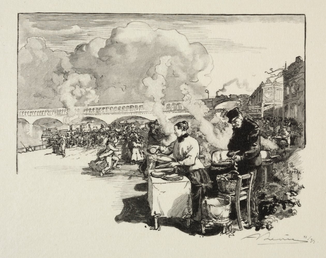 Landingsplass for omnibusbåter. av Auguste Louis Lepère