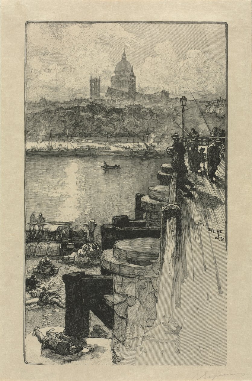 [Fiskere på en brygge, Paris] av Auguste Louis Lepère
