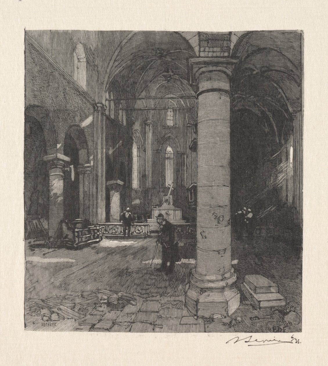 Interiør i kirken. av Auguste Louis Lepère