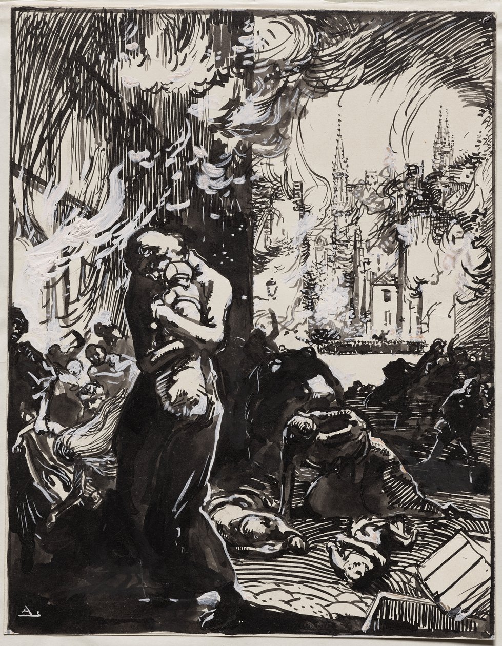 Louvain-brannen av Auguste Louis Lepère