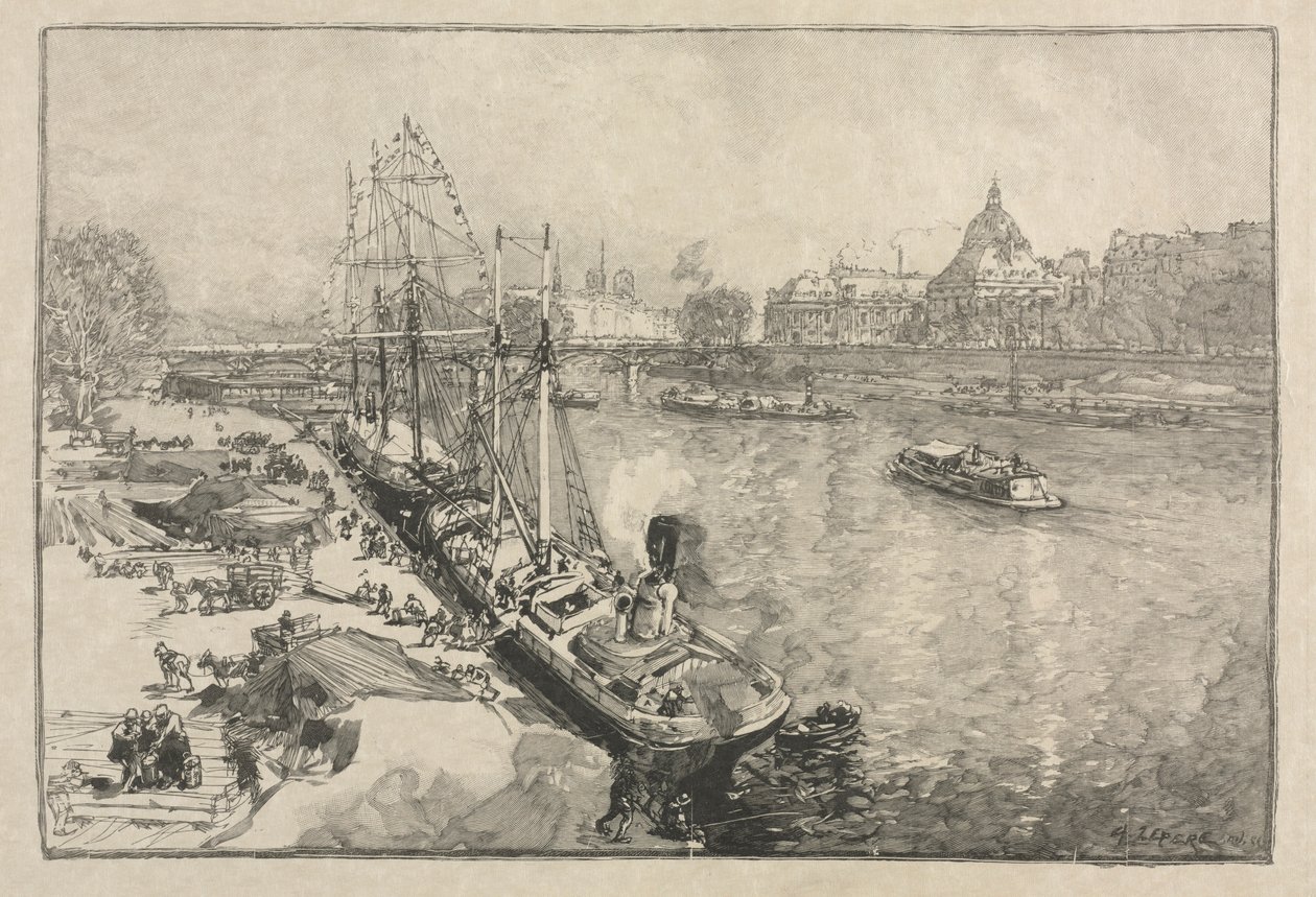 [Stort dampskip ved Dock, Paris]. av Auguste Louis Lepère