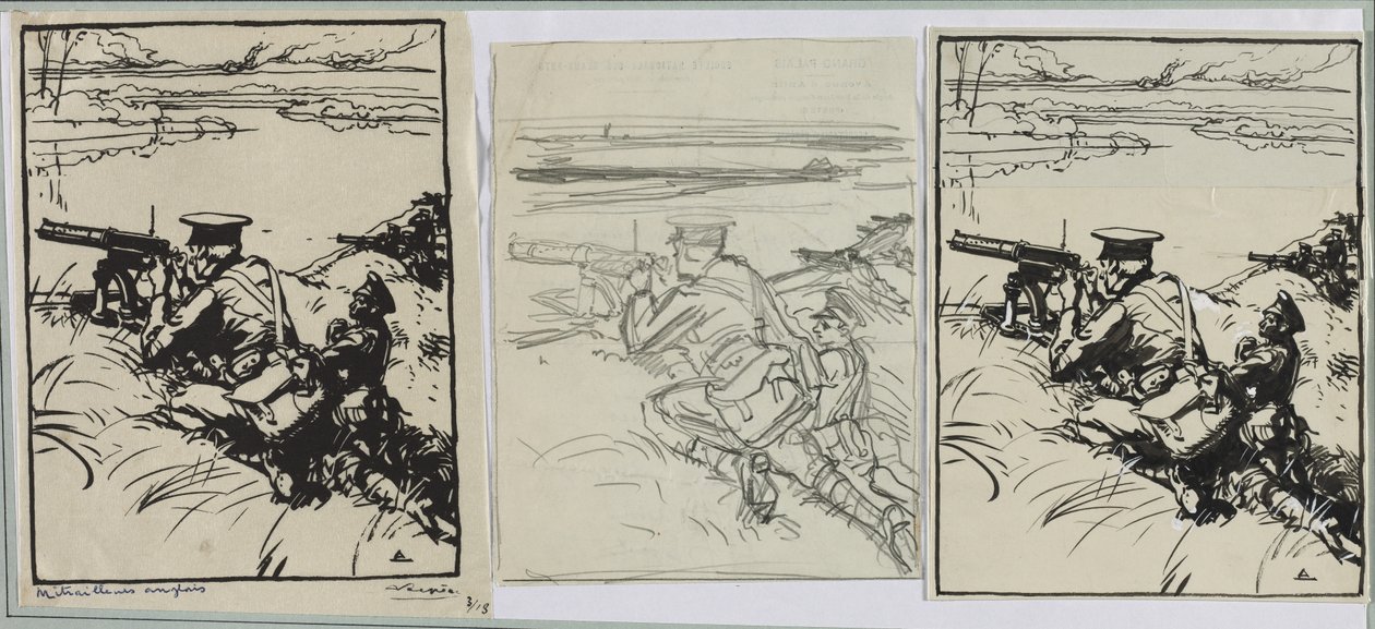 Engelske maskingeværere, 1914. av Auguste Louis Lepère