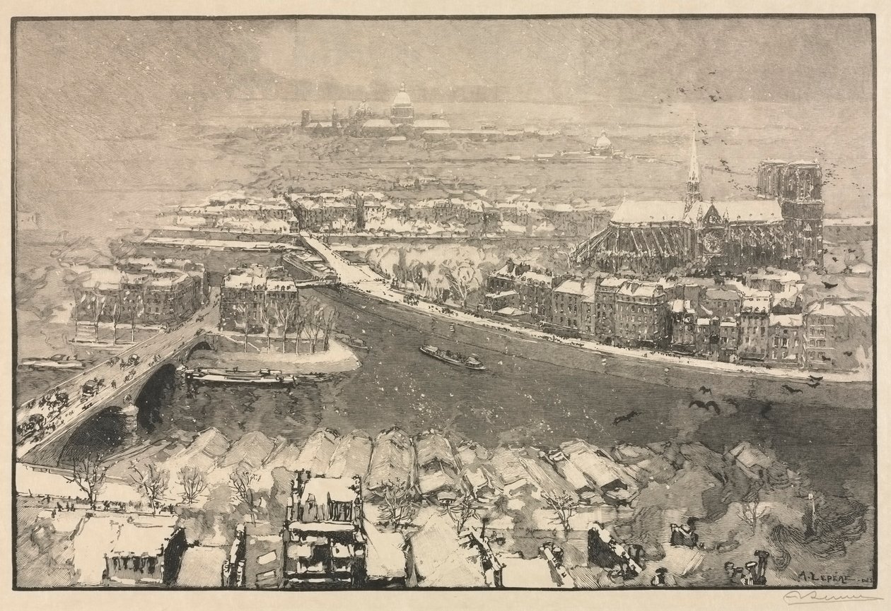 Paris under snø, 1890. av Auguste Louis Lepère
