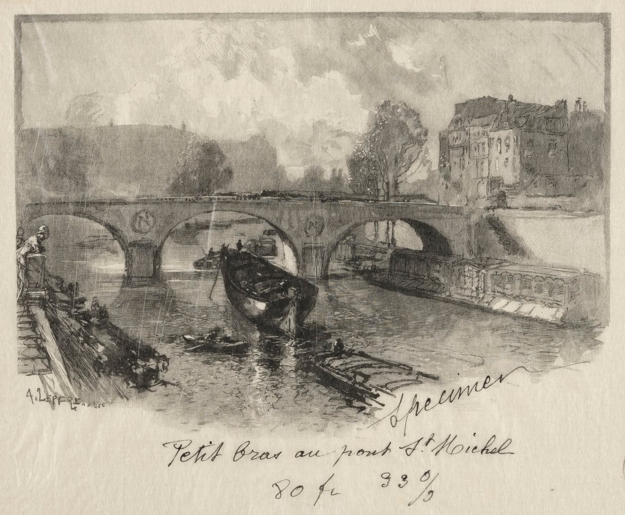Håndvåpen ved Pont St. Michel av Auguste Louis Lepère