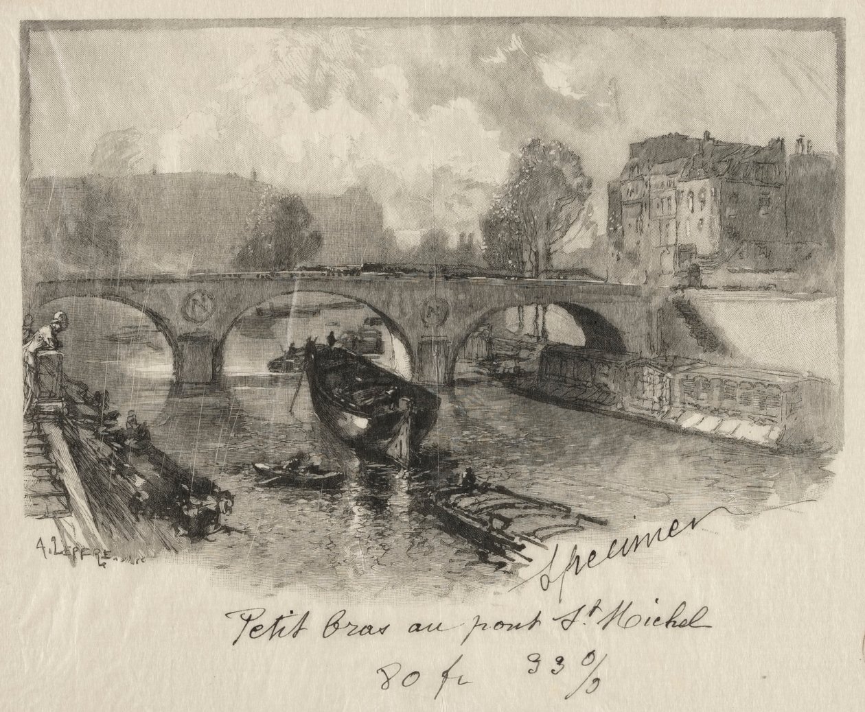 Håndvåpen ved Pont St. Michel. av Auguste Louis Lepère