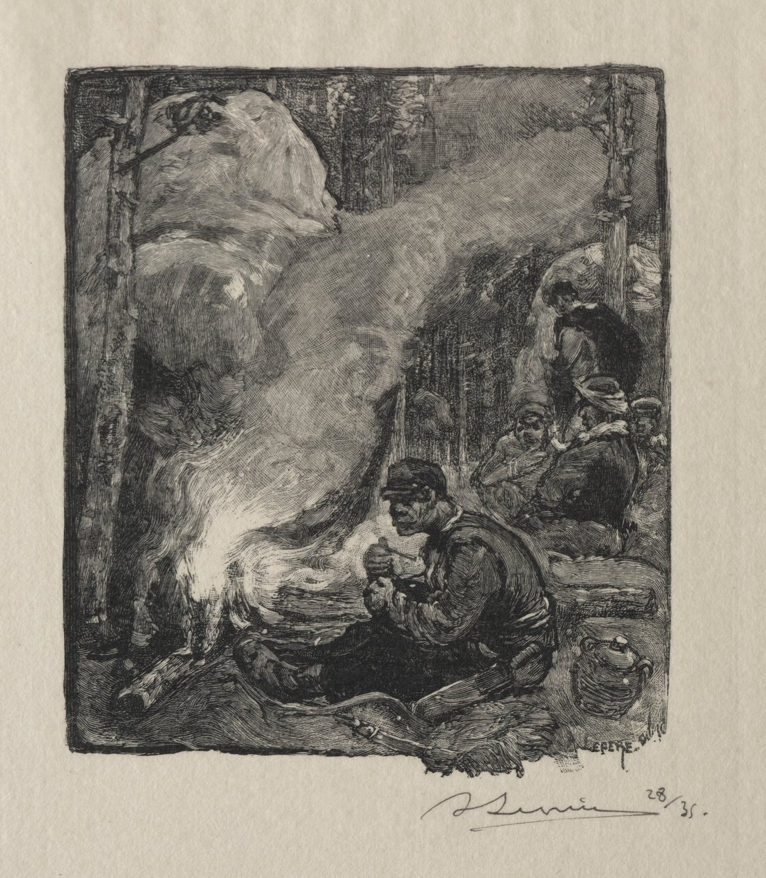 Meal of the Lumberjacks, 1887. av Auguste Louis Lepère
