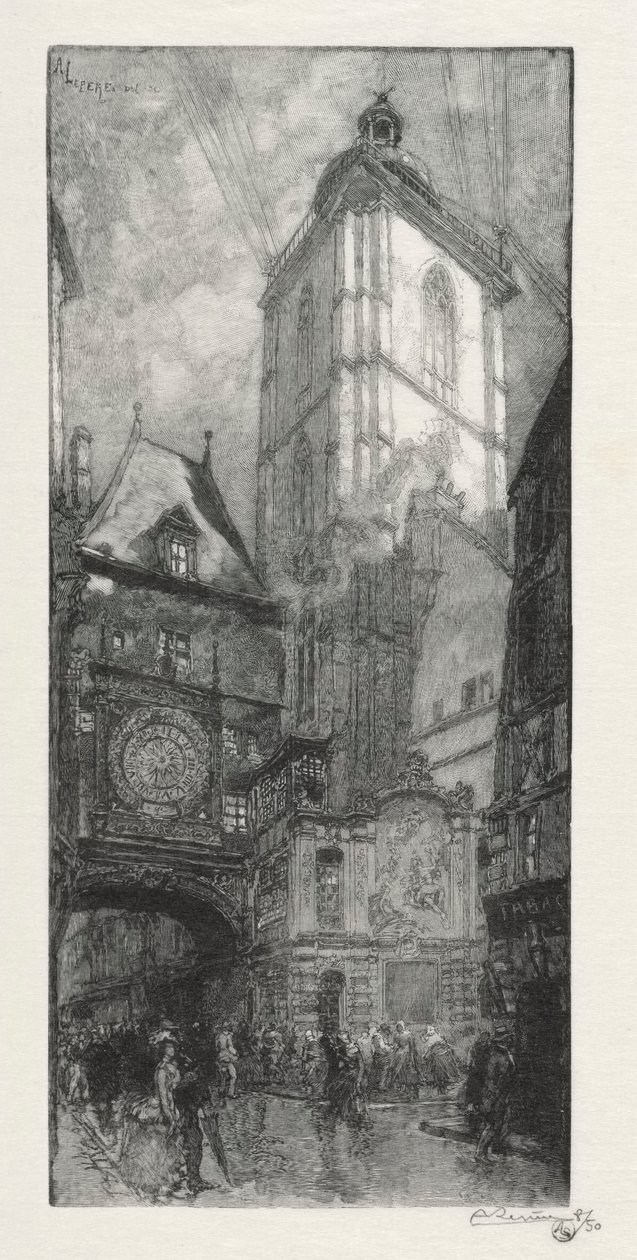 Illustrert Rouen: Den store klokken av Auguste Louis Lepère