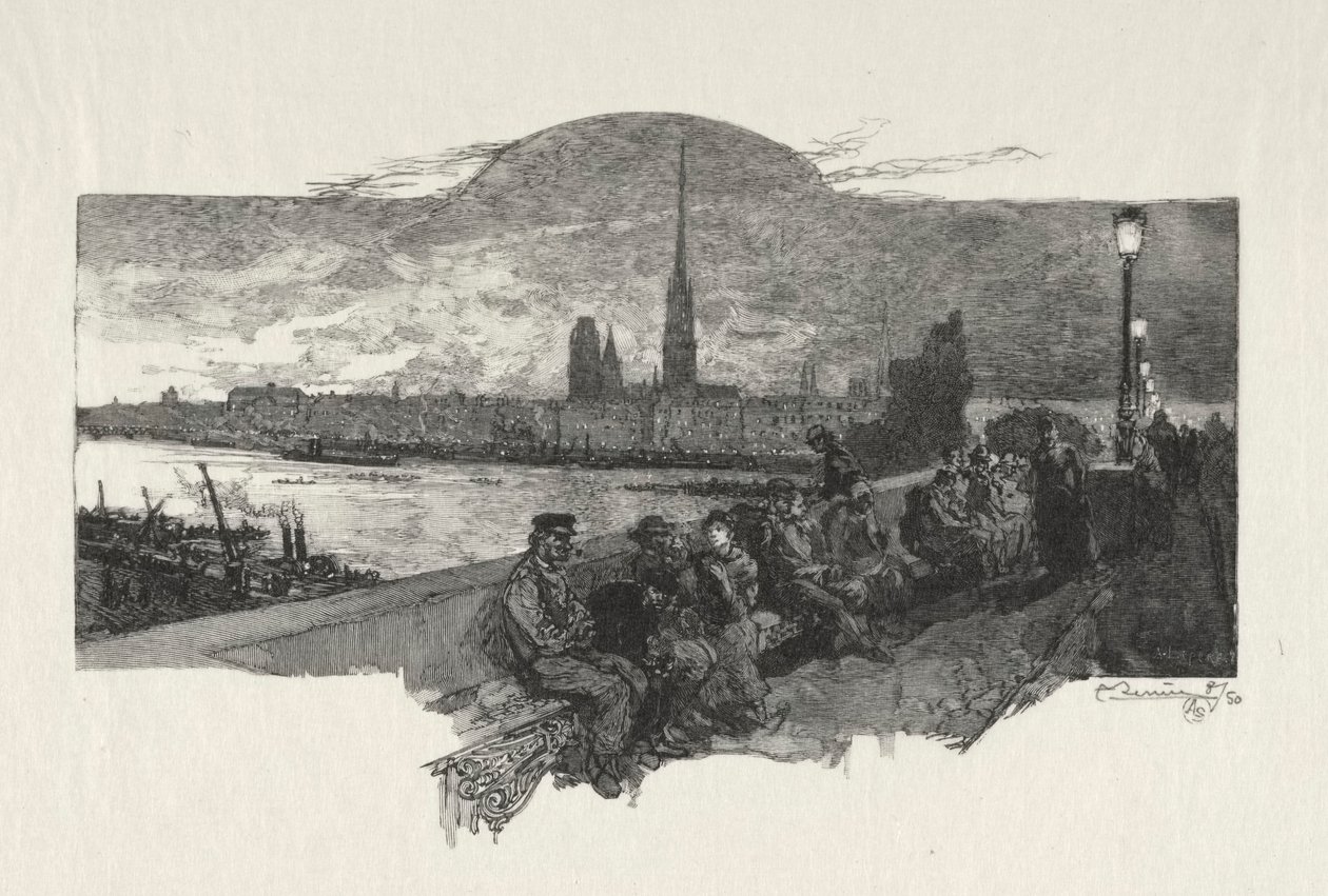 Illustrert Rouen: The Bridge of Stones av Auguste Louis Lepère