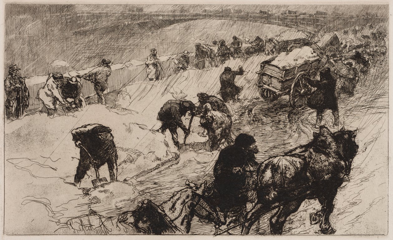 Snøballkamp: Quai aux Fleurs, 1890. av Auguste Louis Lepère