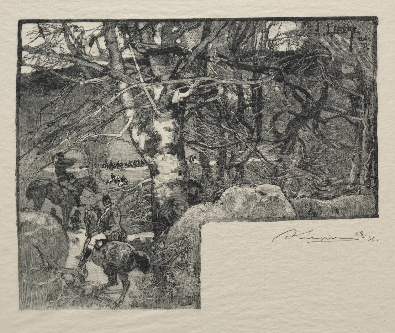 En hundejakt på Mont Gerard av Auguste Louis Lepère