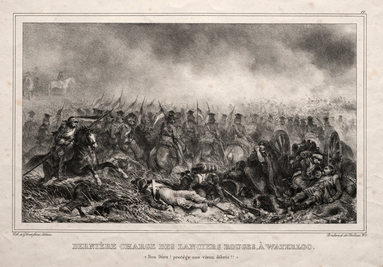 Siste anklage av Red Lancers ved Waterloo. av Auguste Raffet
