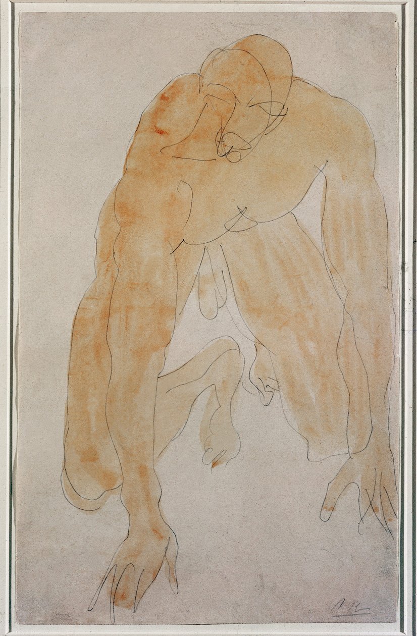 Knælende mann (Akvarell av Auguste Rodin