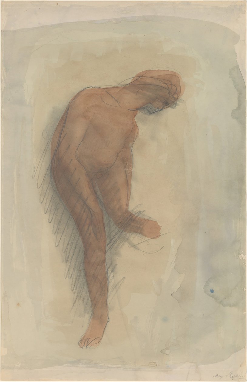 Naken kvinneskikkelse som holder venstre fot, 1900-1912. av Auguste Rodin