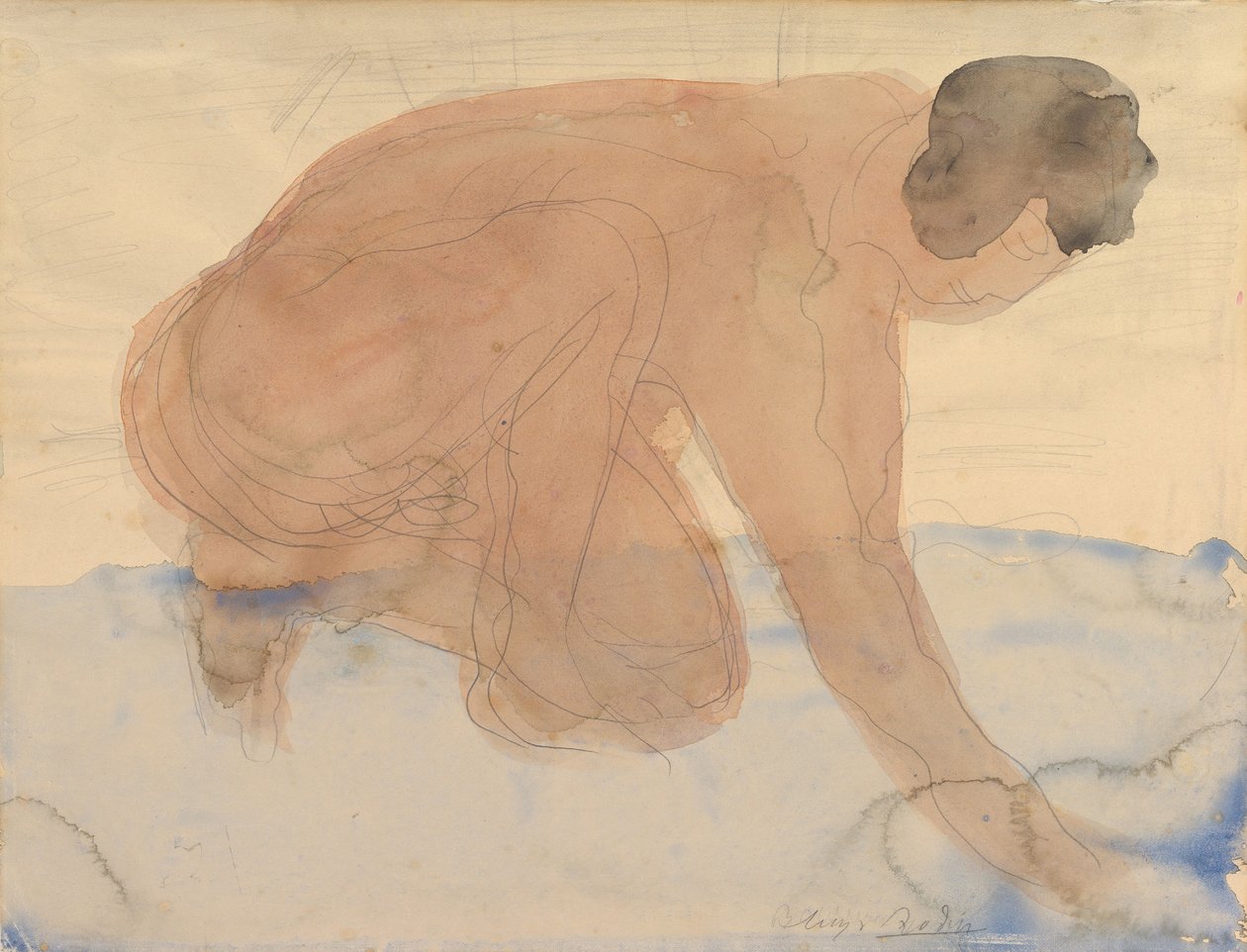 Nakenfigur på hender og knær, 1900-1910. av Auguste Rodin
