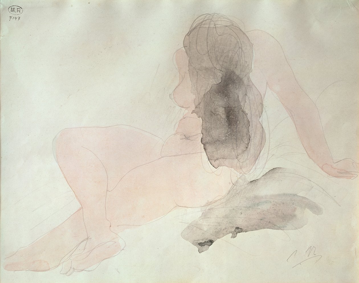 Sittende naken med rufsete hår av Auguste Rodin