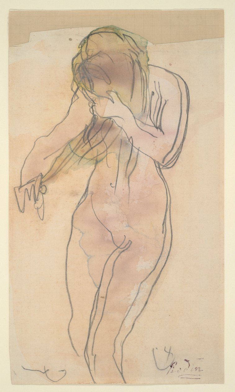 Studie av naken (stående, gre håret) av Auguste Rodin