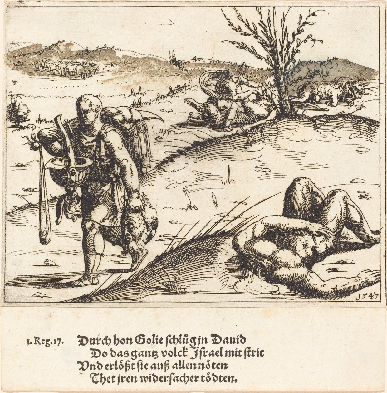 David halshugger Goliat, 1547. av Augustin Hirschvogel