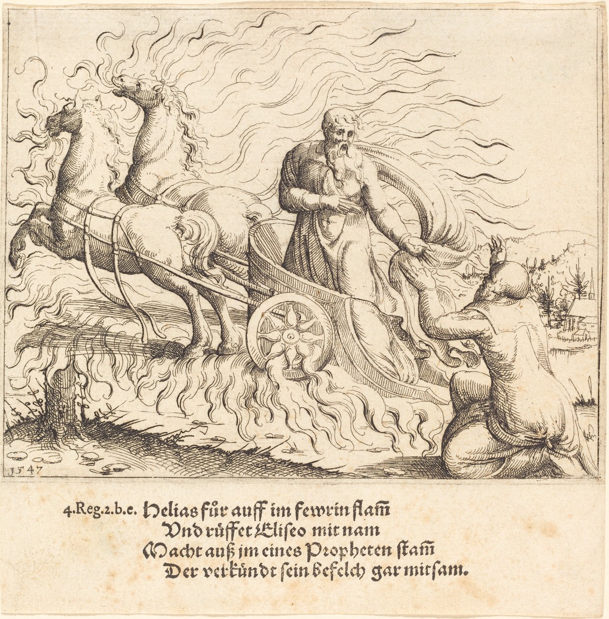 Elias er tatt opp til himmelen, 1547. av Augustin Hirschvogel