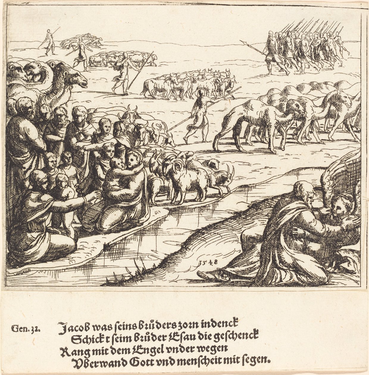 Jacob Wrestling with the Angel, 1548. av Augustin Hirschvogel