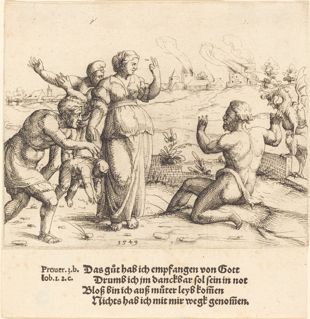 Job får vite om sine ulykker, 1549. av Augustin Hirschvogel