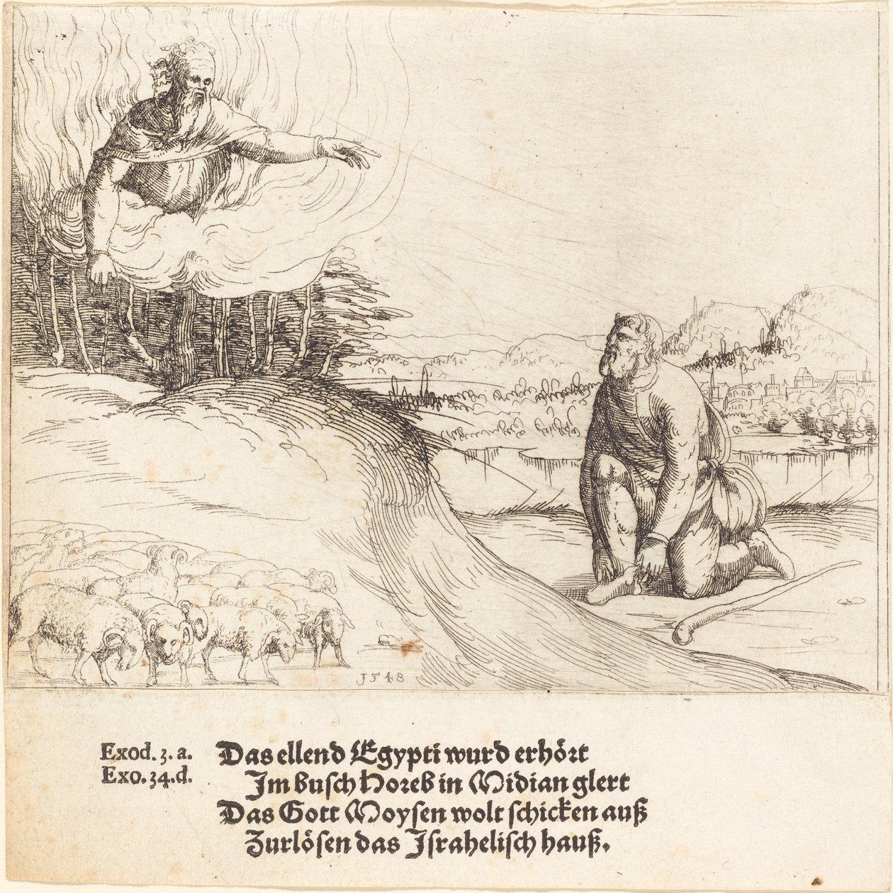 Moses og den brennende busken av Augustin Hirschvogel