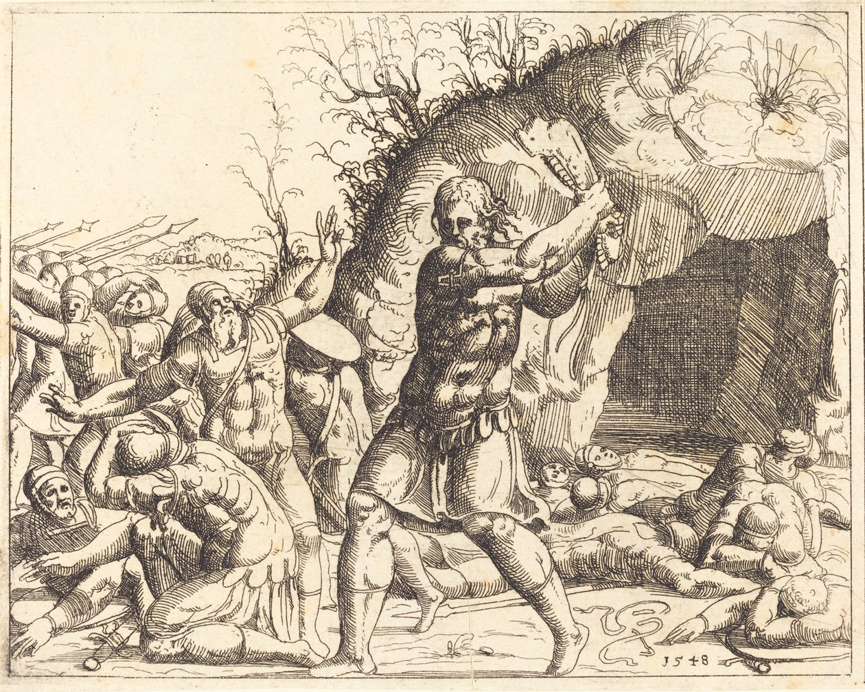 Samson dreper filistrene. av Augustin Hirschvogel