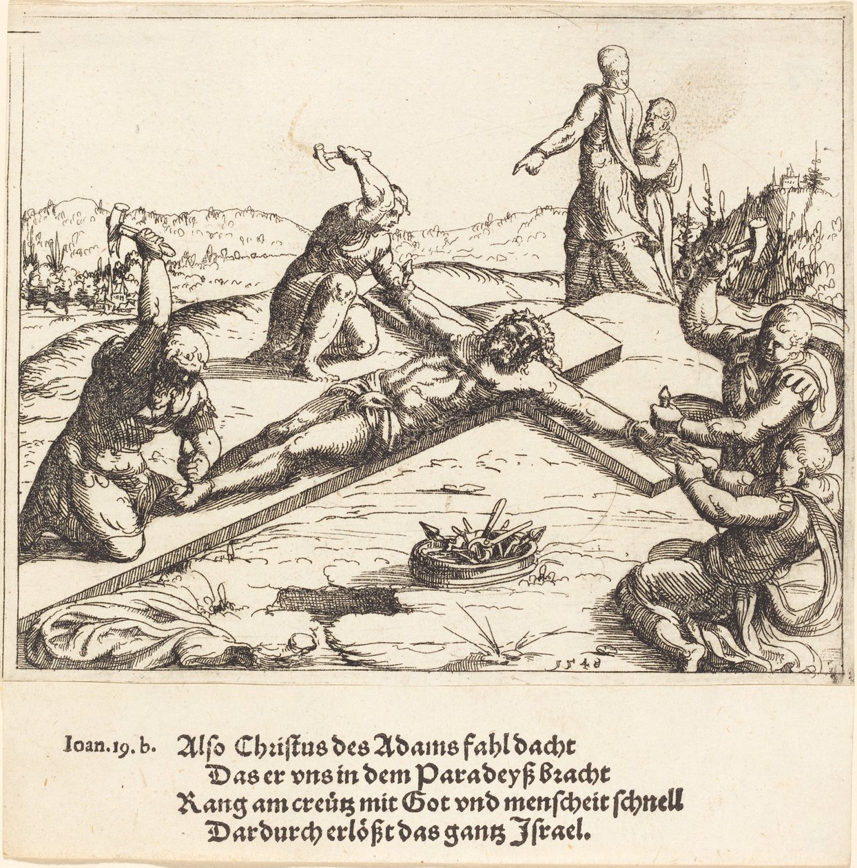 The Nailing to the Cross, 1548. av Augustin Hirschvogel