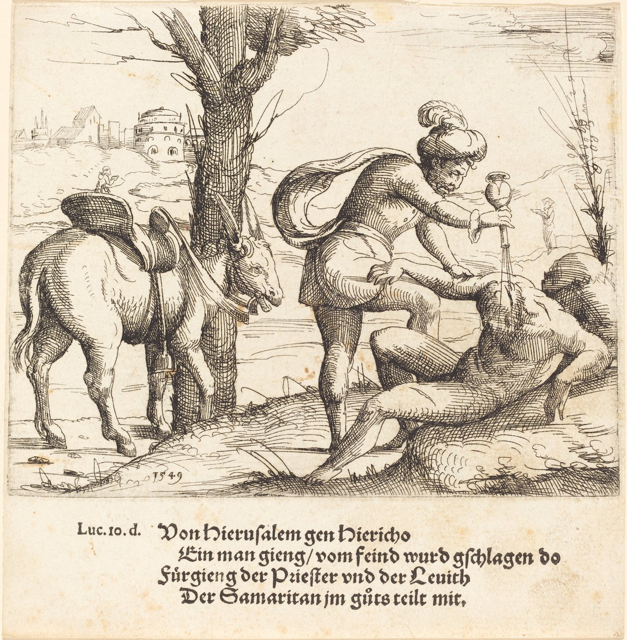 Lignelsen om den barmhjertige samaritan, 1549. av Augustin Hirschvogel