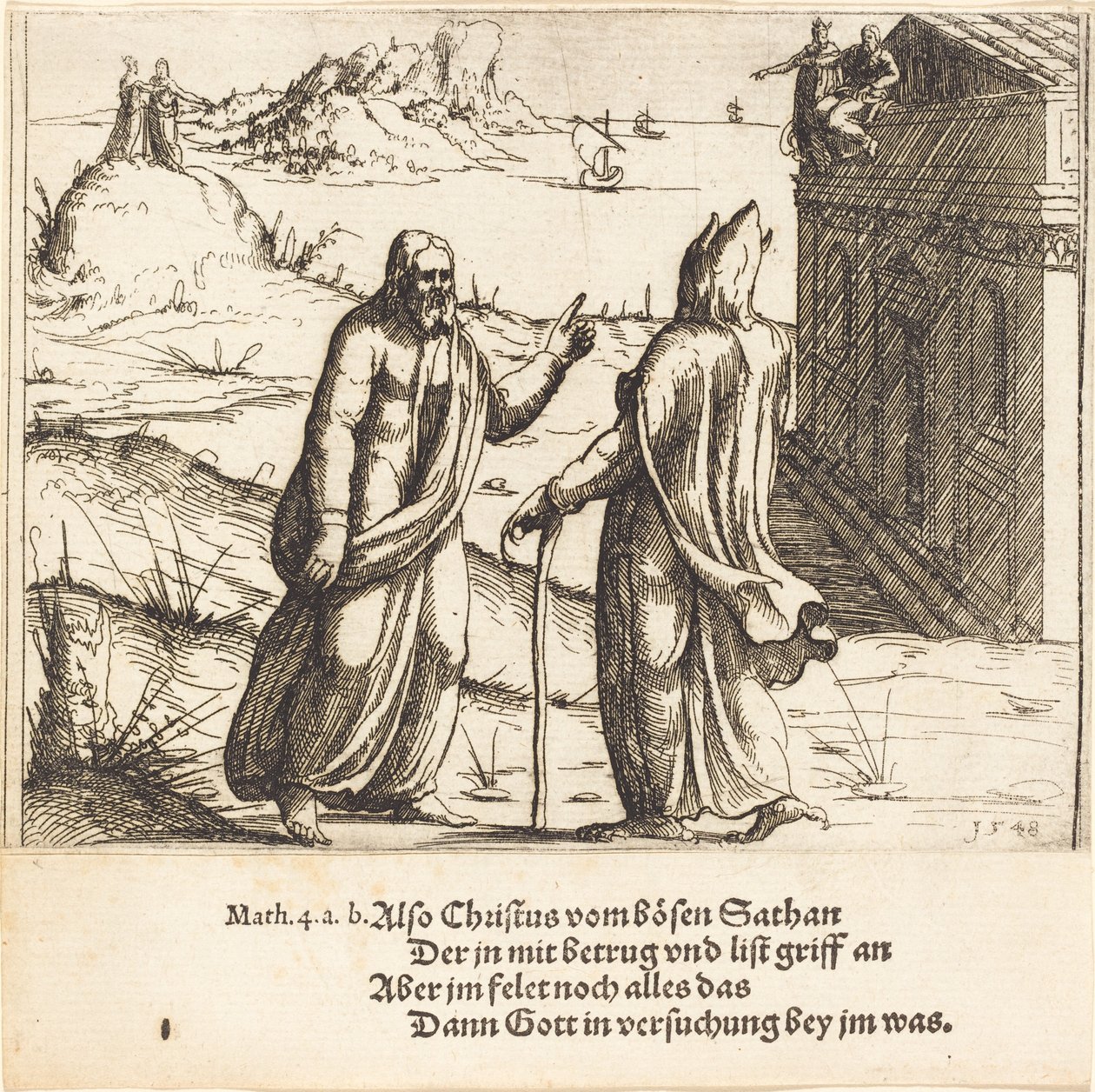 Kristi fristelse, 1548. av Augustin Hirschvogel