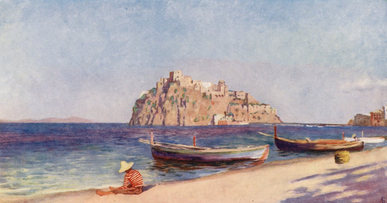 Castle of the Pescara, Ischia (farge litho) av Augustine Fitzgerald