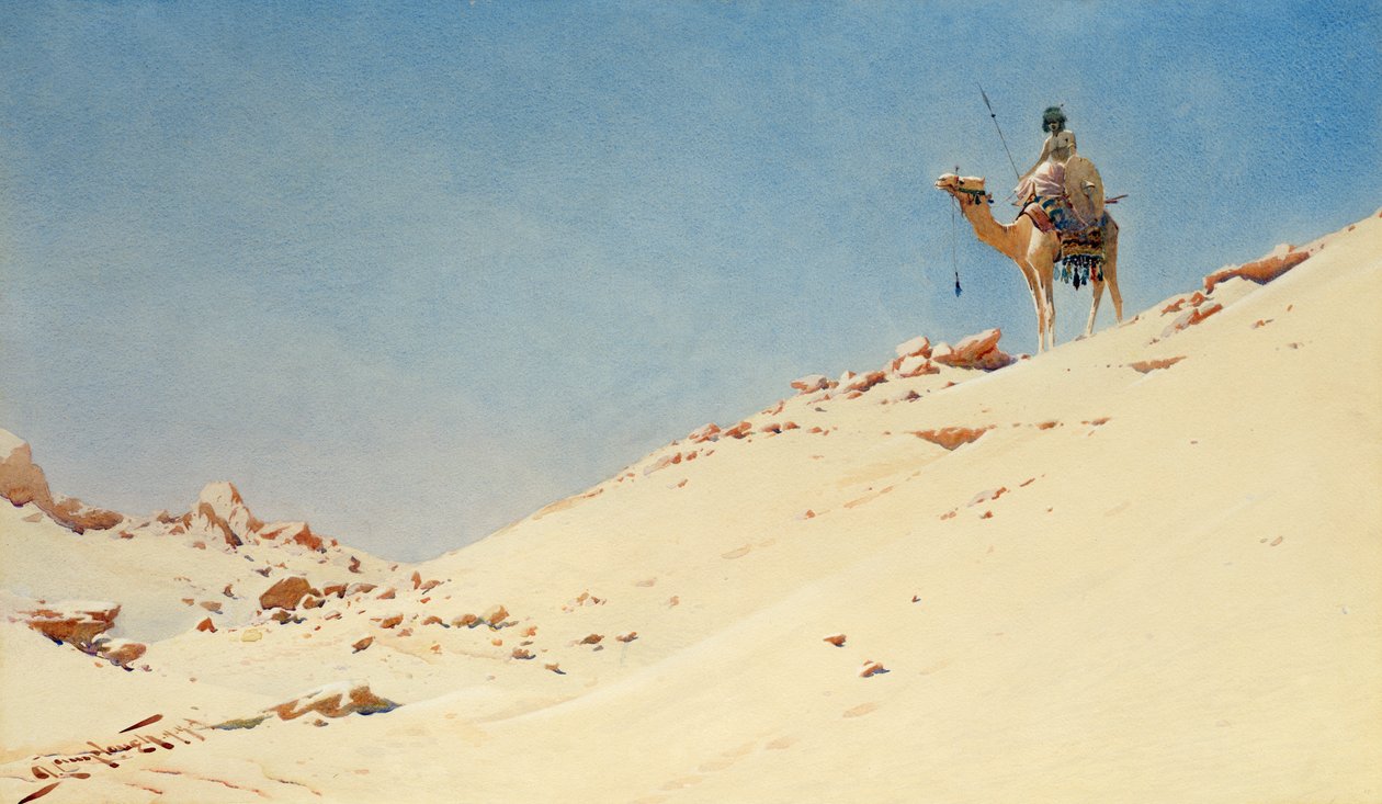 The Desert Warrior, ca. 1900 wc & blyant på papir av Augustus Osborne Lamplough