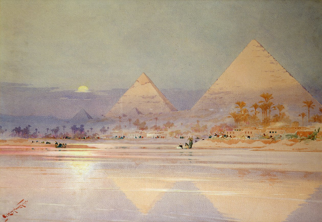 Pyramidene i skumringen (wc på papir) av Augustus Osborne Lamplough