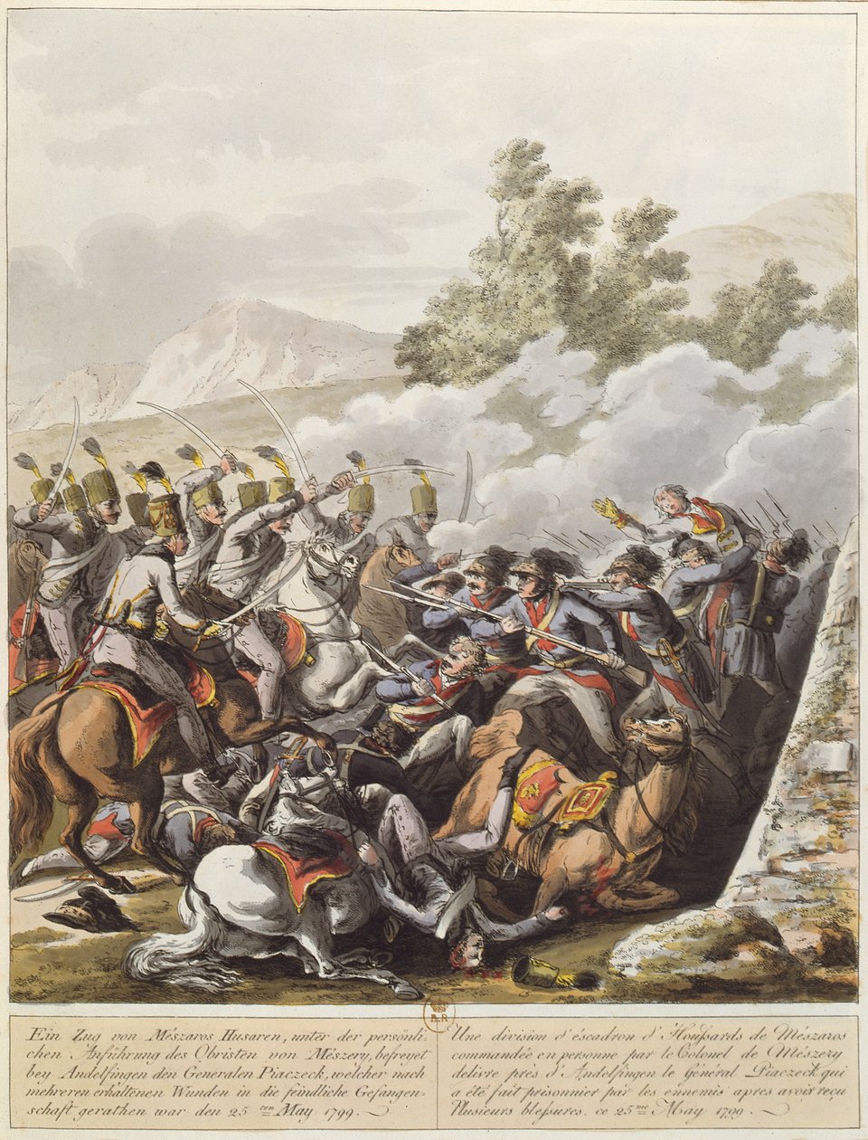 En hendelse under de franske revolusjonskrigene i Sveits 25. mai 1799 i Andelfingen, ca. 1800 av Austrian School