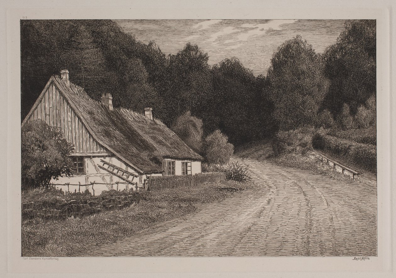 Våningshus ved skogen av Axel Holm