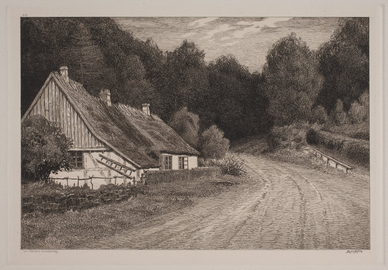 Våningshus ved skogen av Axel Holm