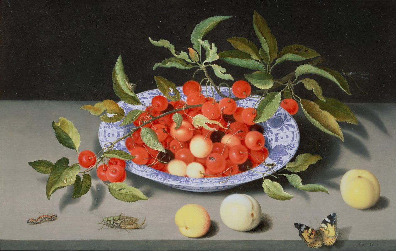 Stilleben av kirsebær og fersken av Balthasar van der Ast