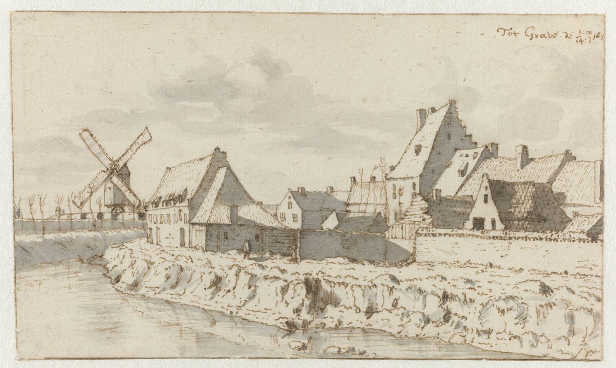 Utsikt over Grave, Nord-Brabant av Barend Klotz (attributed to)