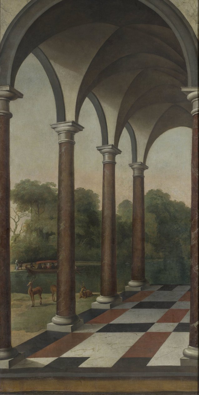 Kolonnade som gir seg til en park av Barent Fabritius (attributed to)