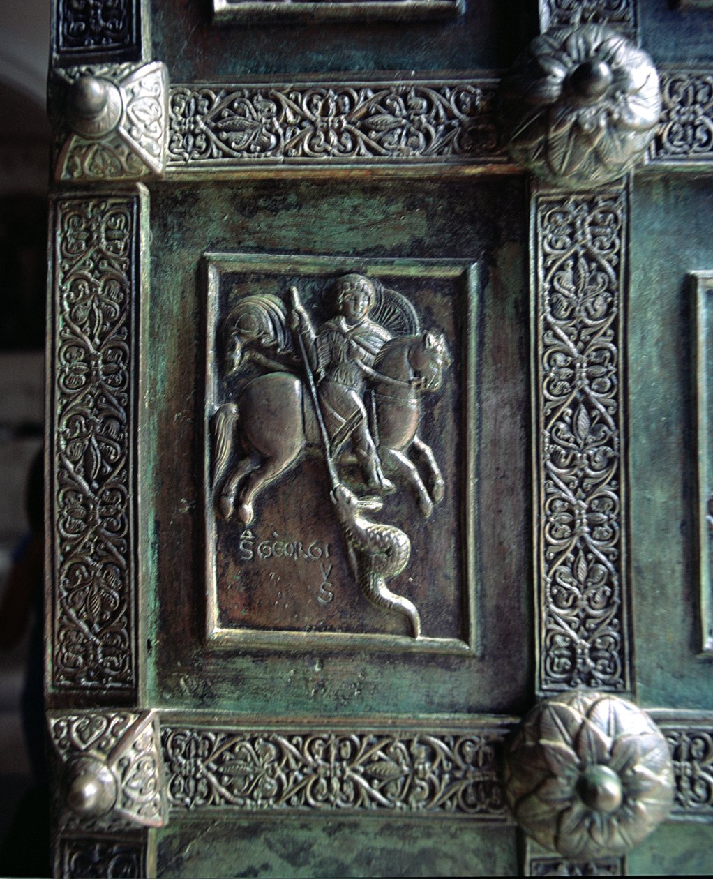 St. George and the Dragon, relieffpanel fra hoveddørene (bronse) av Barisano da Trani